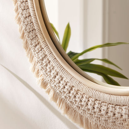Jade Round Rattan Macrame Wall Mirror by Furniture for America