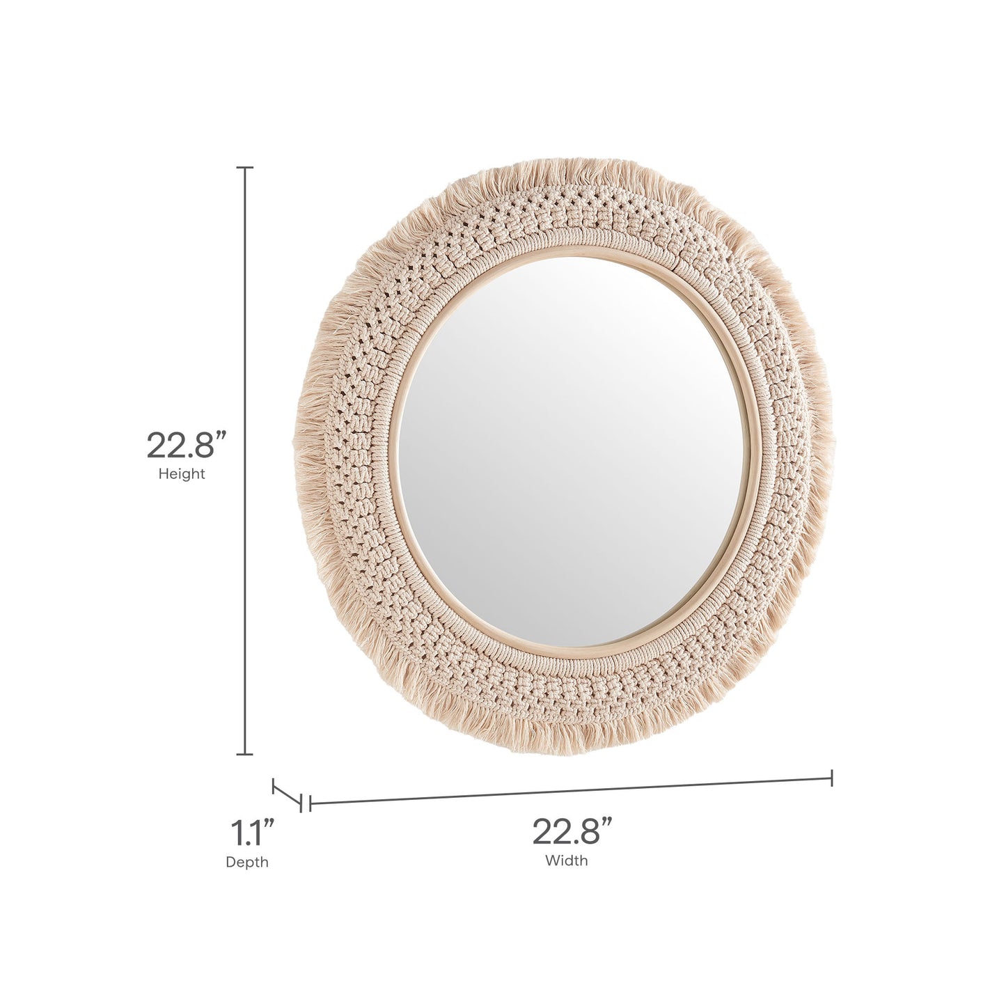 Jade Round Rattan Macrame Wall Mirror by Furniture for America