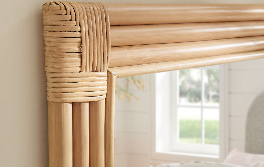 Ezra Curved Rectangle Rattan Wall Mirror in Natural