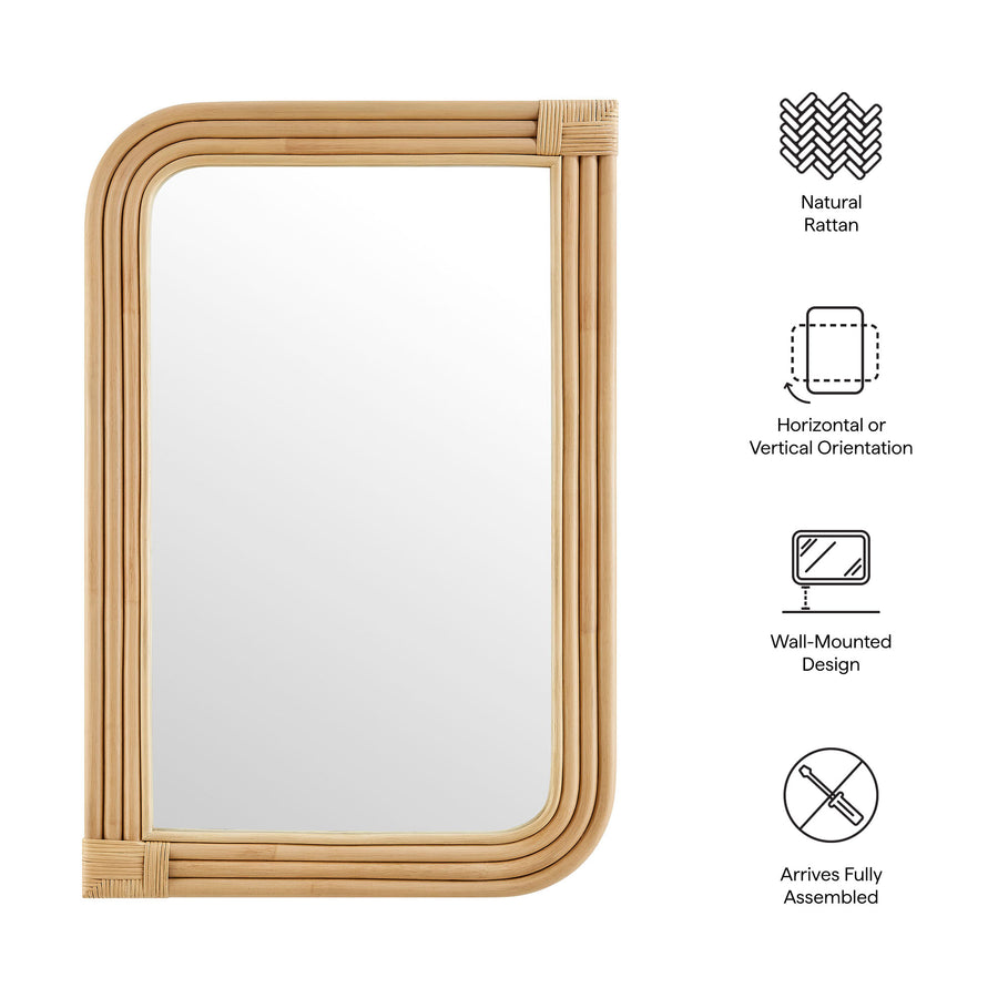 Ezra Curved Rectangle Rattan Wall Mirror in Natural