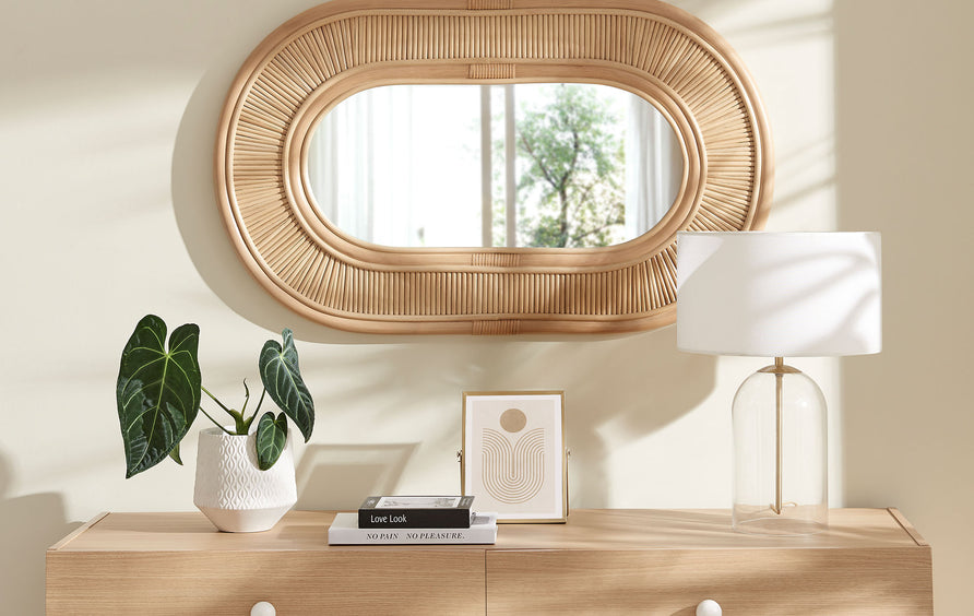 Odense Oval Rattan Wall Mirror in Natural