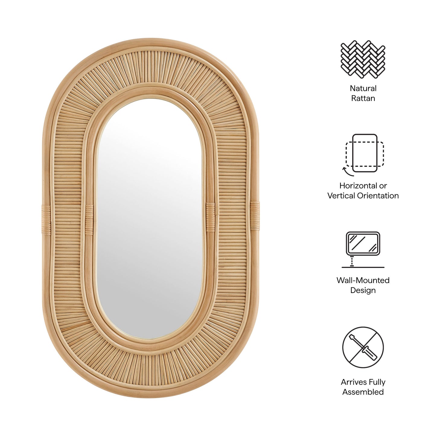 Sovana Oval Rattan Wall Mirror by Furniture for America