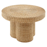Saffi 32 Inch Round Natural Rattan Coffee Table in Natural