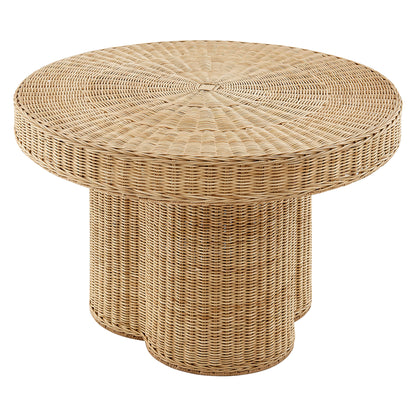 Ainsley 32 Inch Round Natural Rattan Coffee Table by Furniture for America