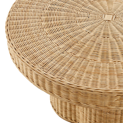 Ainsley 32 Inch Round Natural Rattan Coffee Table by Furniture for America
