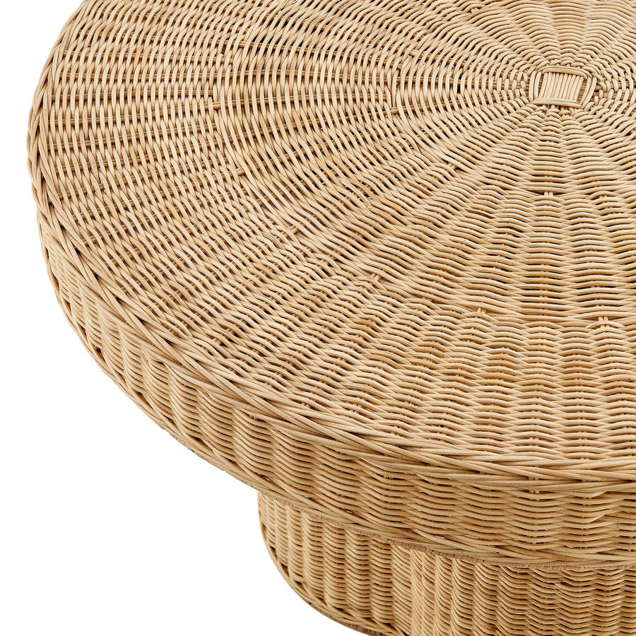 Saffi 32 Inch Round Natural Rattan Coffee Table in Natural