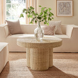Saffi 32 Inch Round Natural Rattan Coffee Table in Natural