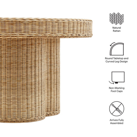 Ainsley 32 Inch Round Natural Rattan Coffee Table in Natural