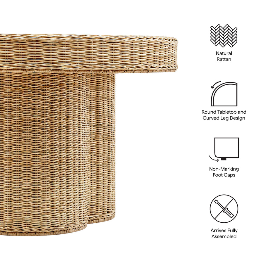 Saffi 32 Inch Round Natural Rattan Coffee Table in Natural