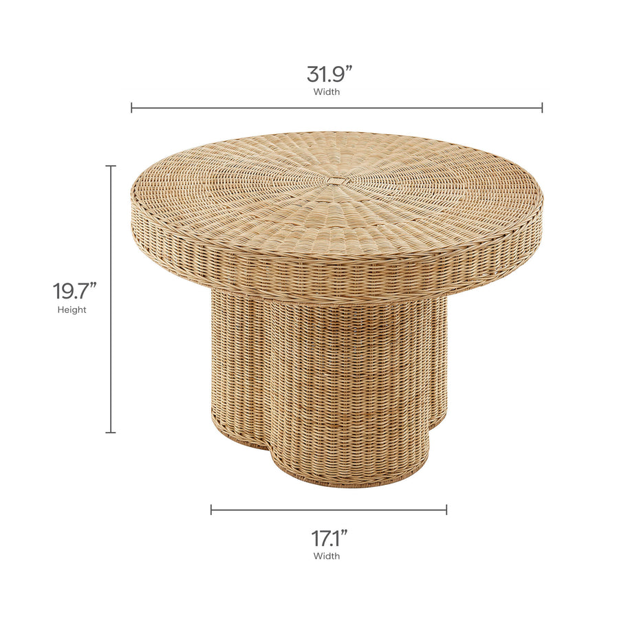 Saffi 32 Inch Round Natural Rattan Coffee Table in Natural