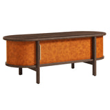 Verdant Curved Vegan Leather Oval Coffee Table in Walnut Tan