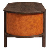 Verdant Curved Vegan Leather Oval Coffee Table in Walnut Tan