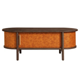Verdant Curved Vegan Leather Oval Coffee Table in Walnut Tan