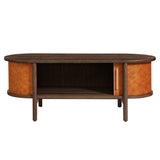 Verdant Curved Vegan Leather Oval Coffee Table in Walnut Tan