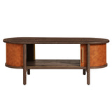 Verdant Curved Vegan Leather Oval Coffee Table in Walnut Tan