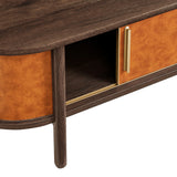 Verdant Curved Vegan Leather Oval Coffee Table in Walnut Tan