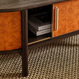 Verdant Curved Vegan Leather Oval Coffee Table in Walnut Tan