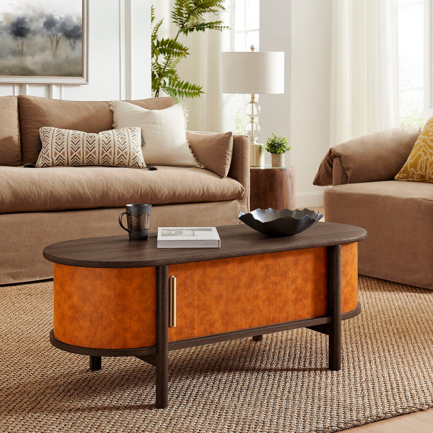 Coralie Curved Vegan Leather Oval Coffee Table by Furniture For America
