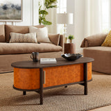 Verdant Curved Vegan Leather Oval Coffee Table in Walnut Tan
