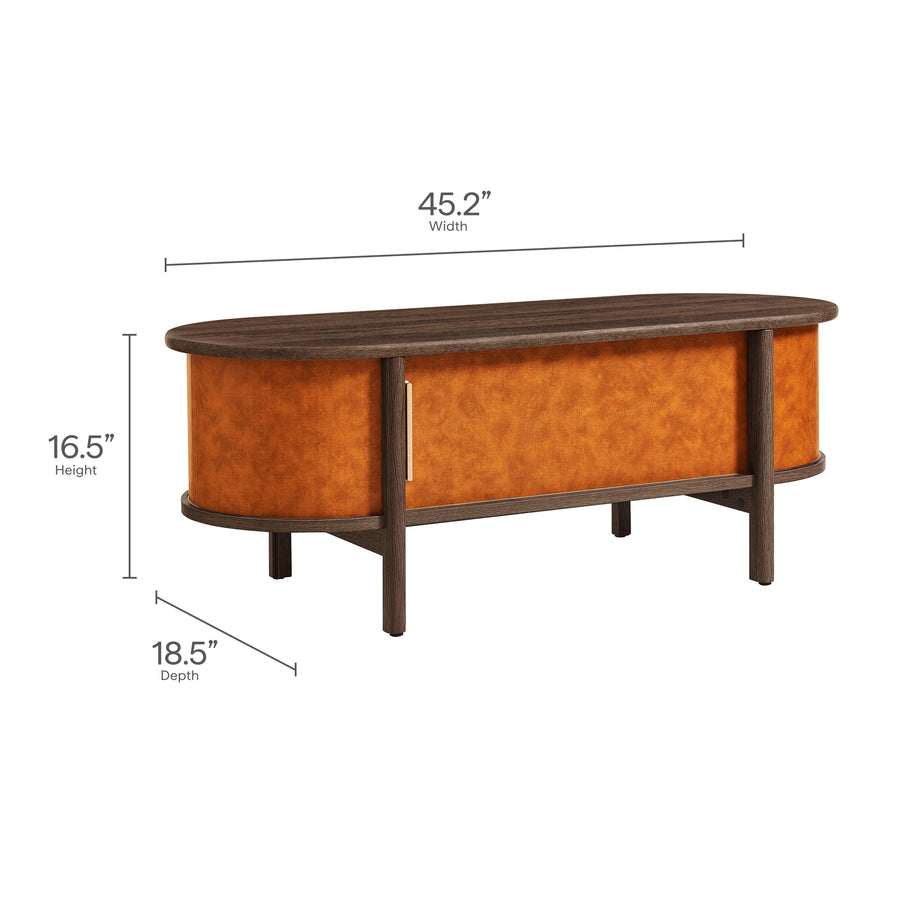 Verdant Curved Vegan Leather Oval Coffee Table in Walnut Tan