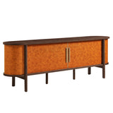 Verdant Curved 71" Vegan Leather Oval TV Stand in Walnut Tan