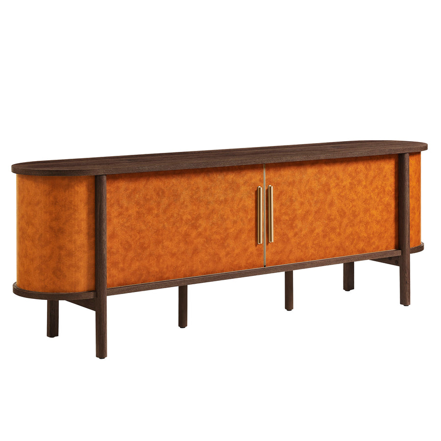 Verdant Curved 71" Vegan Leather Oval TV Stand in Walnut Tan