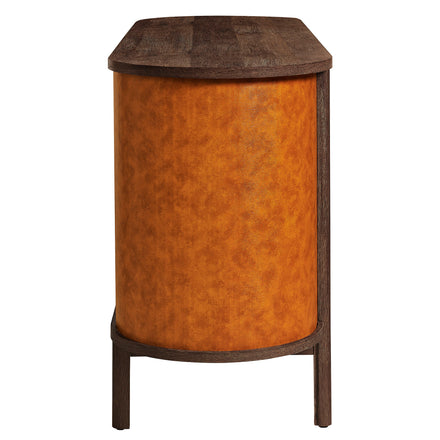 Coralie Curved 71" Vegan Leather Oval TV Stand in Walnut Tan