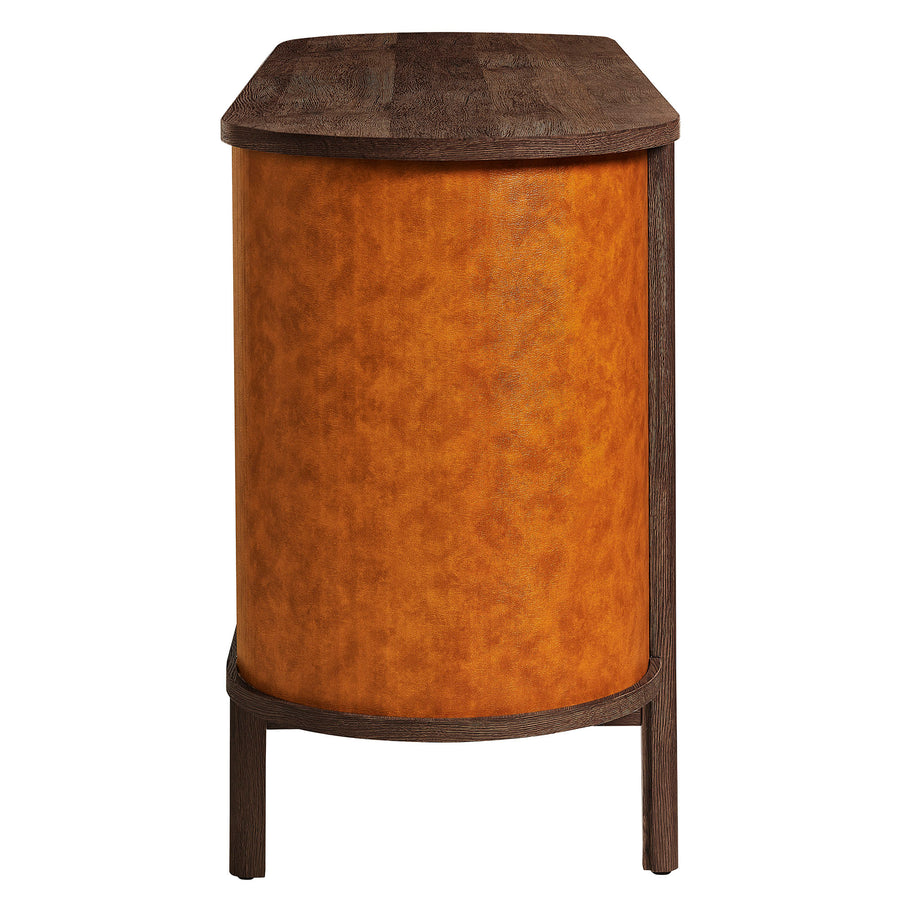 Verdant Curved 71" Vegan Leather Oval TV Stand in Walnut Tan