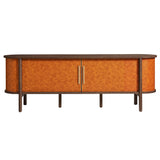 Verdant Curved 71" Vegan Leather Oval TV Stand in Walnut Tan