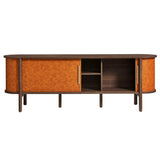 Verdant Curved 71" Vegan Leather Oval TV Stand in Walnut Tan