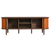 Verdant Curved 71" Vegan Leather Oval TV Stand in Walnut Tan