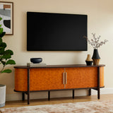 Verdant Curved 71" Vegan Leather Oval TV Stand in Walnut Tan