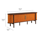 Verdant Curved 71" Vegan Leather Oval TV Stand in Walnut Tan