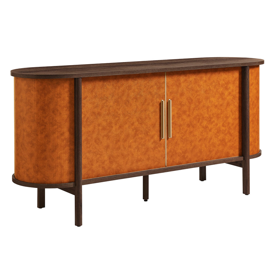 Verdant Curved Vegan Leather Oval Sideboard in Walnut Tan