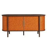 Verdant Curved Vegan Leather Oval Sideboard in Walnut Tan