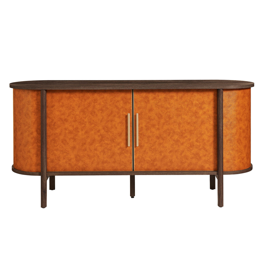 Verdant Curved Vegan Leather Oval Sideboard in Walnut Tan