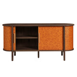 Verdant Curved Vegan Leather Oval Sideboard in Walnut Tan