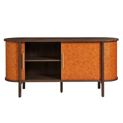 Coralie Curved Vegan Leather Oval Sideboard by Furniture For America