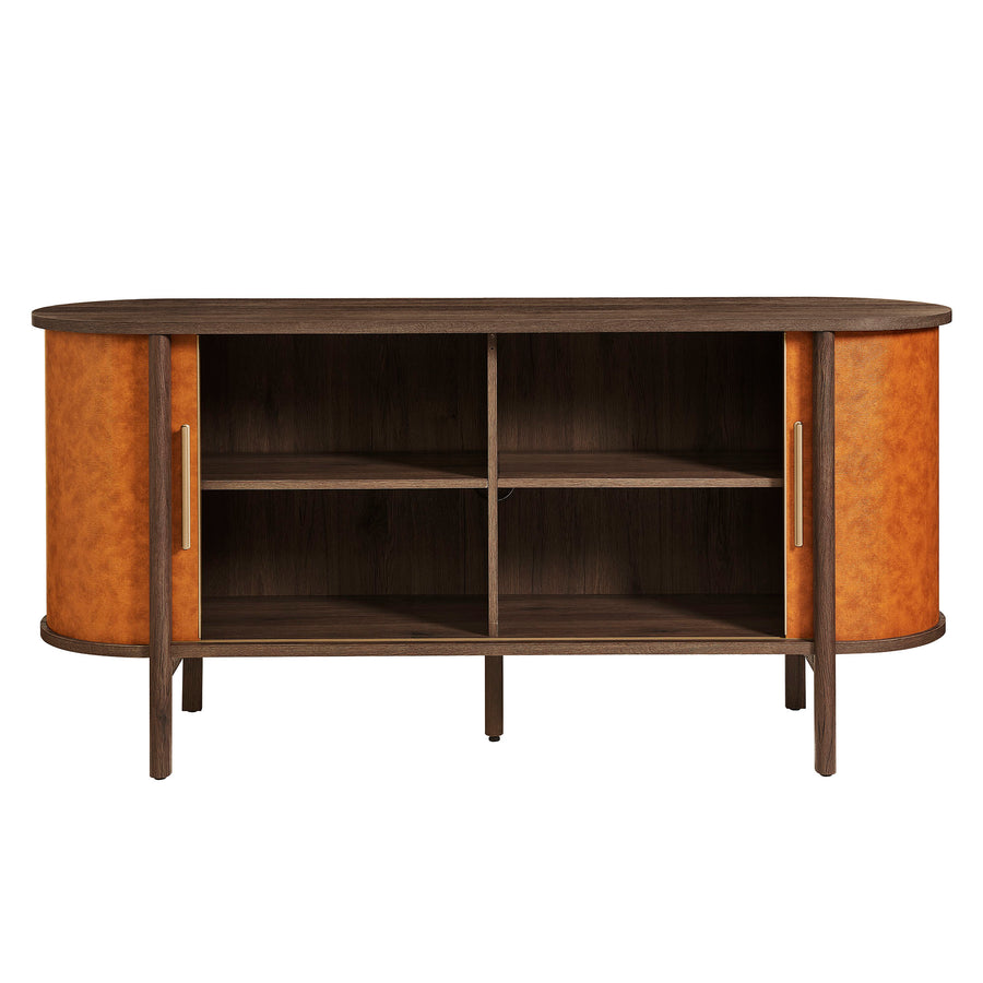 Verdant Curved Vegan Leather Oval Sideboard in Walnut Tan