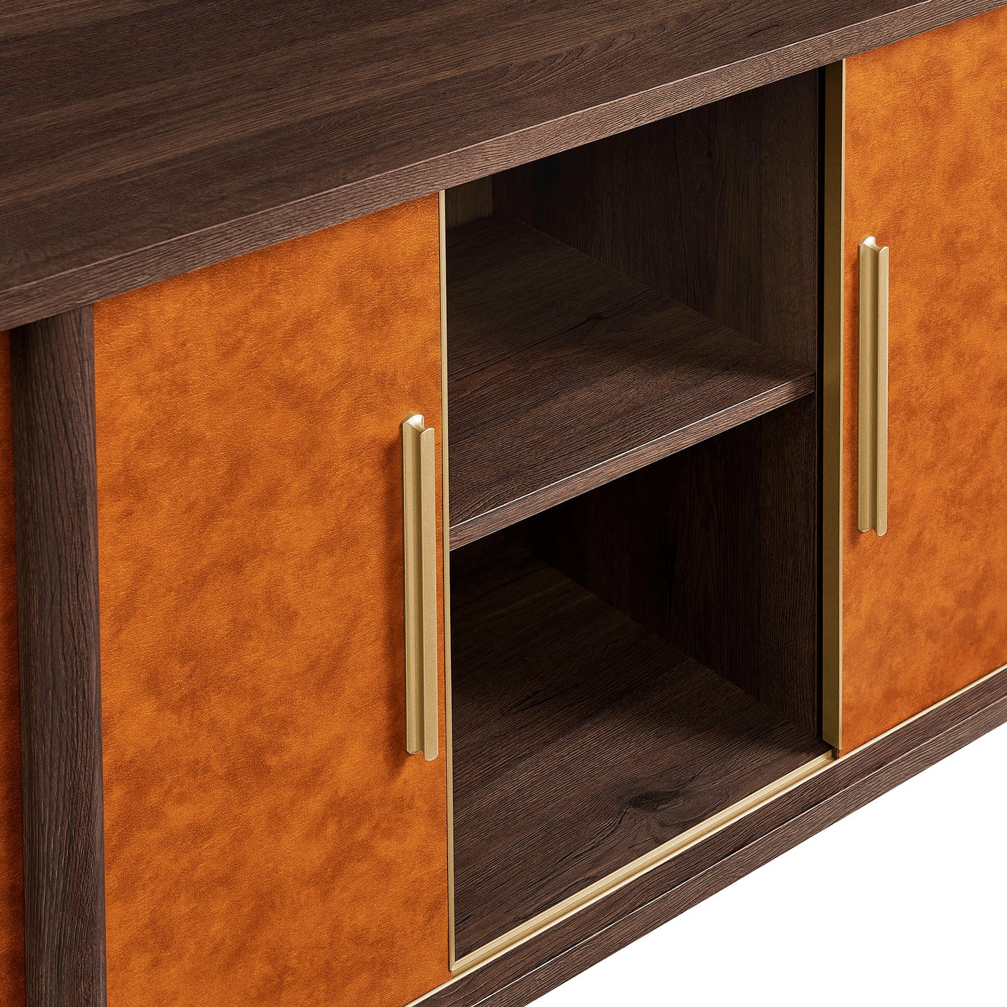 Coralie Curved Vegan Leather Oval Sideboard by Furniture For America