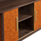 Verdant Curved Vegan Leather Oval Sideboard in Walnut Tan