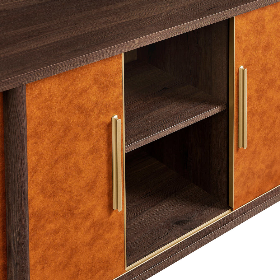 Verdant Curved Vegan Leather Oval Sideboard in Walnut Tan