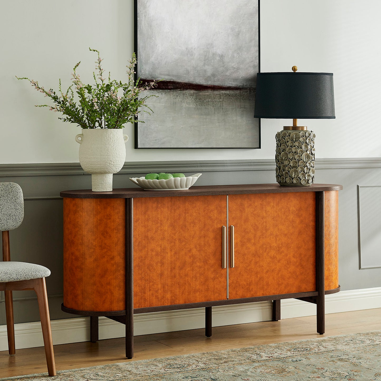 Coralie Curved Vegan Leather Oval Sideboard by Furniture For America