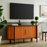 Verdant Curved Vegan Leather Oval Sideboard in Walnut Tan