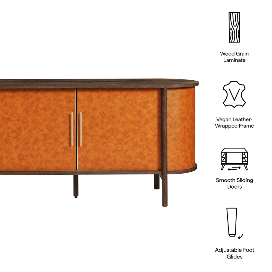 Verdant Curved Vegan Leather Oval Sideboard in Walnut Tan