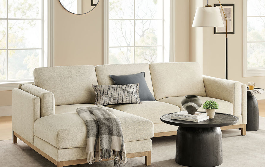 Fern Left-Facing Fabric Sectional Sofa with Chaise in Ivory
