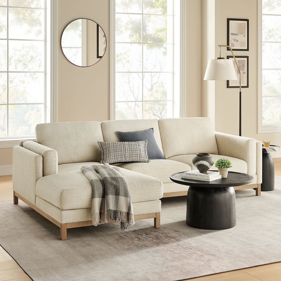 Fern Left-Facing Fabric Sectional Sofa with Chaise in Ivory