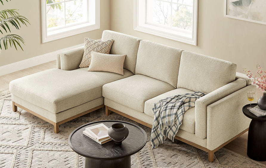 Fern Left-Facing Fabric Sectional Sofa with Chaise in Ivory