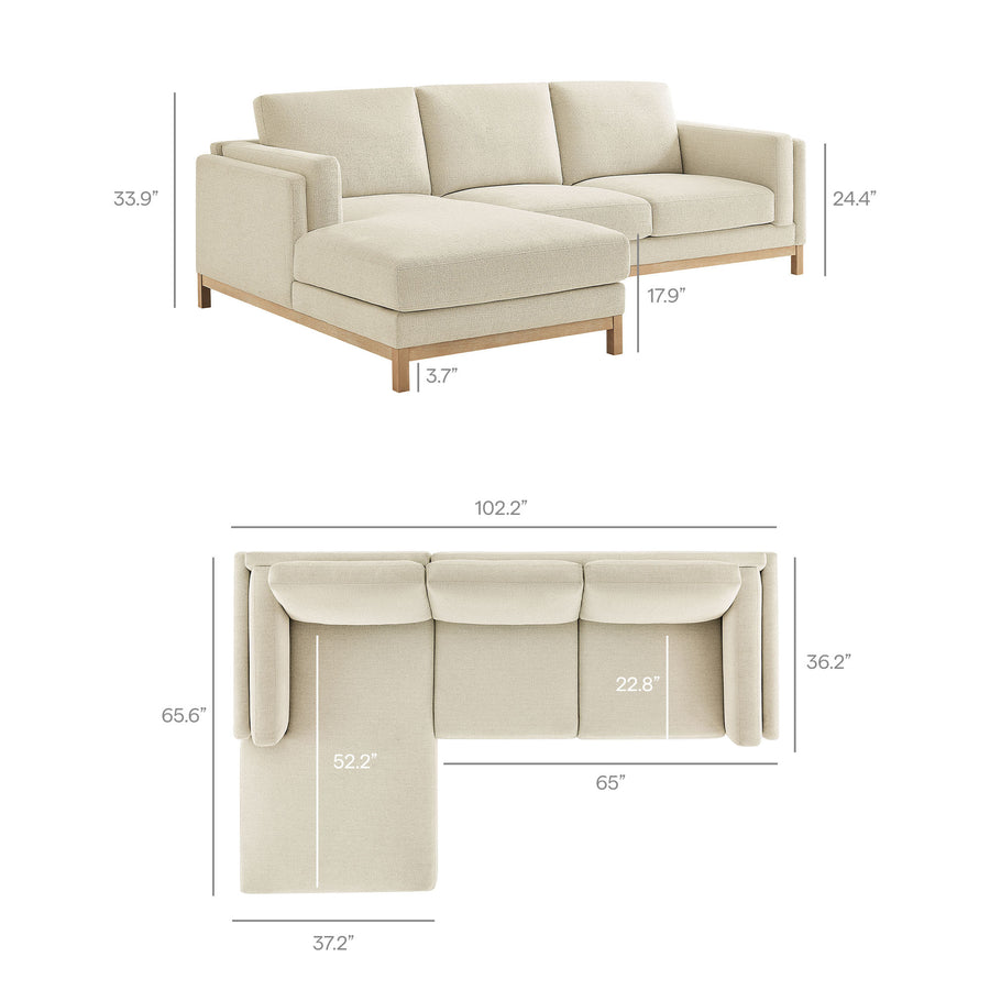 Fern Left-Facing Fabric Sectional Sofa with Chaise in Ivory