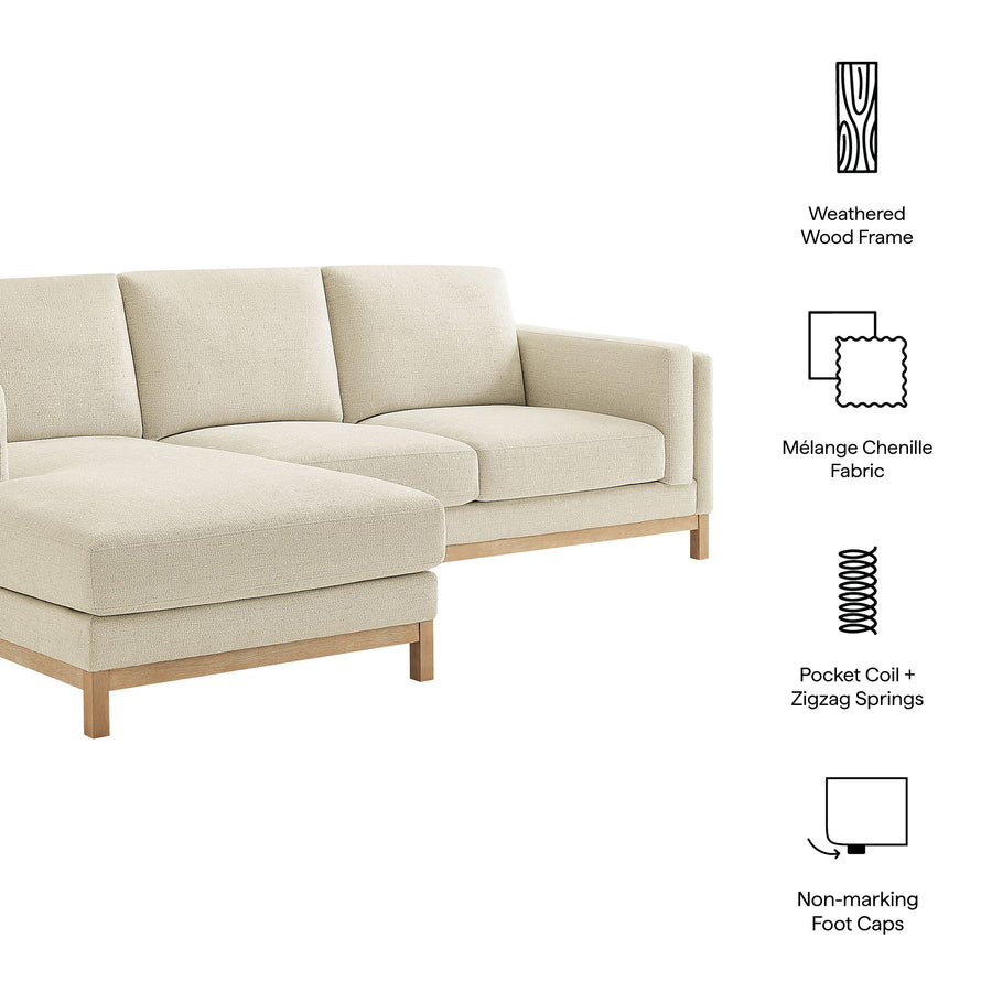 Fern Left-Facing Fabric Sectional Sofa with Chaise in Ivory
